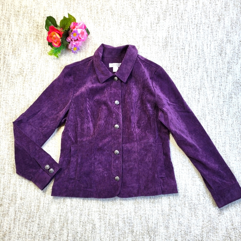 Christopher & Banks Purple Seamed Corduroy Button Front Jacket